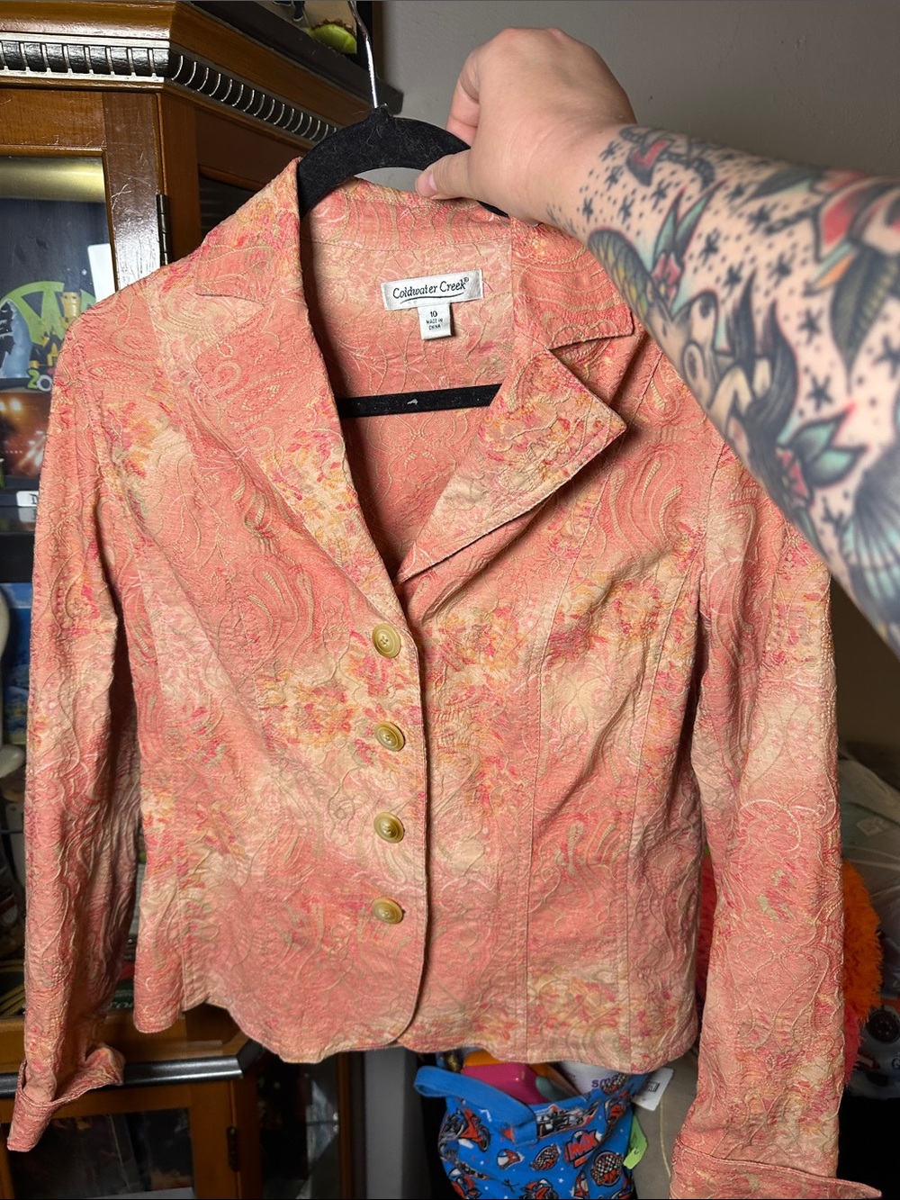 Coldwater Creek Coral Paisley Button-Front Blazer